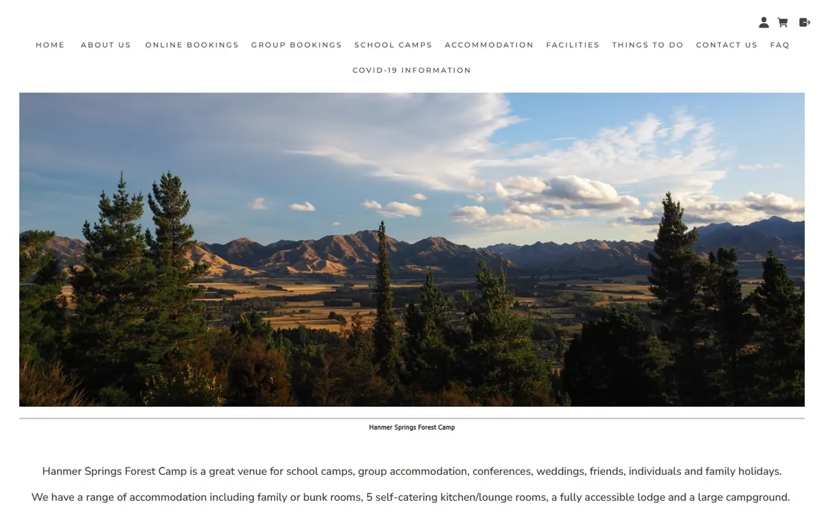 Hanmer Springs Forest Camp website before the rebuild