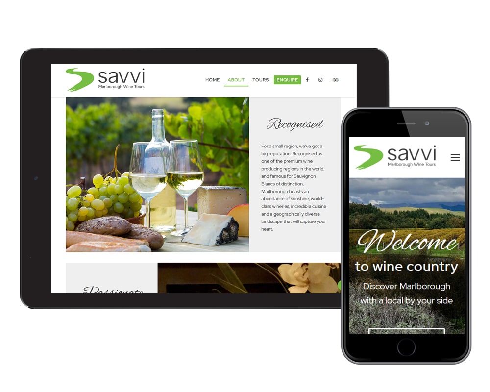 Image of Savvi Wine Tours website designed by Slightly Different Ltd