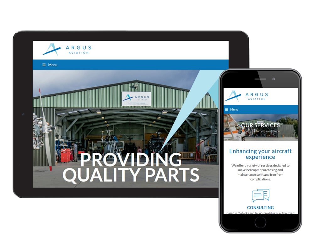 Argus Aviation-2 Image of Argus Aviation website shown on computer and a cell phone